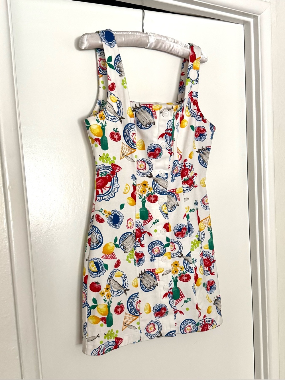 Corey Lynn Calter Seafood Print Button Front Mini Dress Size S